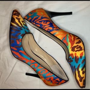 Nine West multi color zebra print heels